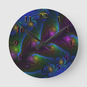Colourful Luminous Abstract Modern Fractal Art Round Clock