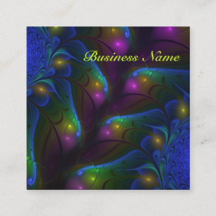 Colourful Luminous Abstract Modern Fractal Art Square Business Card