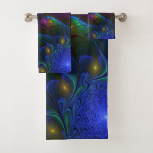 Colourful Luminous Abstract Modern Trippy Fractal Bath Towel Set