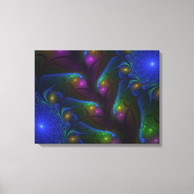 Colourful Luminous Abstract Modern Trippy Fractal Canvas Print (Front)