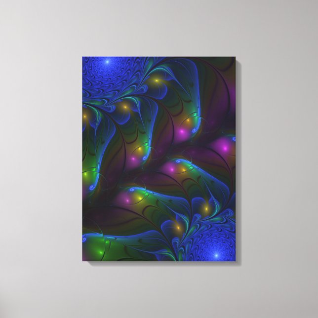 Colourful Luminous Abstract Modern Trippy Fractal Canvas Print (Front)