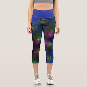 Colourful Luminous Abstract Modern Trippy Fractal Capri Leggings