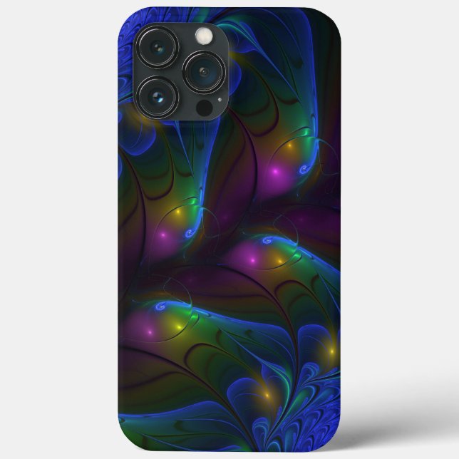 Colourful Luminous Abstract Modern Trippy Fractal Case-Mate iPhone Case (Back)
