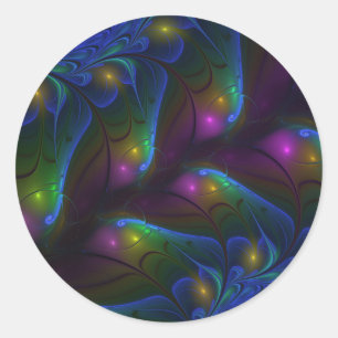 Colourful Luminous Abstract Modern Trippy Fractal Classic Round Sticker