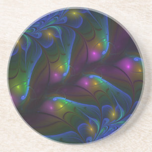 Colourful Luminous Abstract Modern Trippy Fractal Coaster