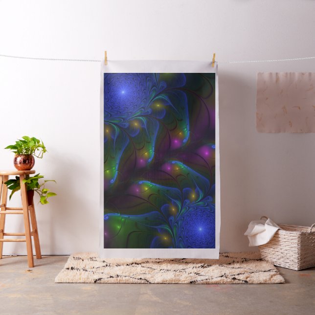 Colourful Luminous Abstract Modern Trippy Fractal Fabric (In Situ)