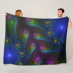 Colourful Luminous Abstract Modern Trippy Fractal Fleece Blanket