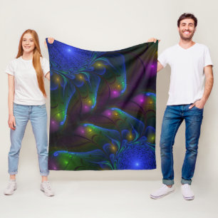 Colourful Luminous Abstract Modern Trippy Fractal Fleece Blanket