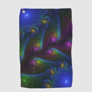 Colourful Luminous Abstract Modern Trippy Fractal Golf Towel