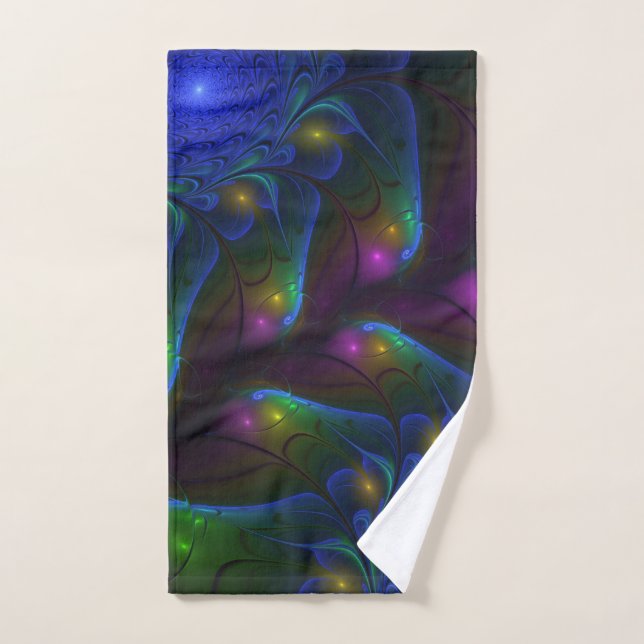 Colourful Luminous Abstract Modern Trippy Fractal Hand Towel (Hand Towel)