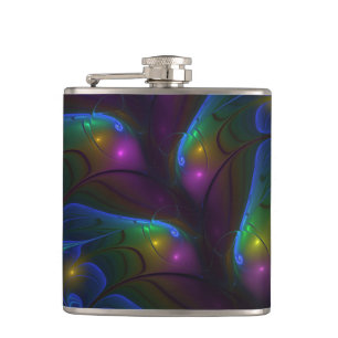 Colourful Luminous Abstract Modern Trippy Fractal Hip Flask
