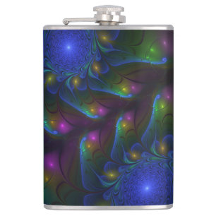 Colourful Luminous Abstract Modern Trippy Fractal Hip Flask