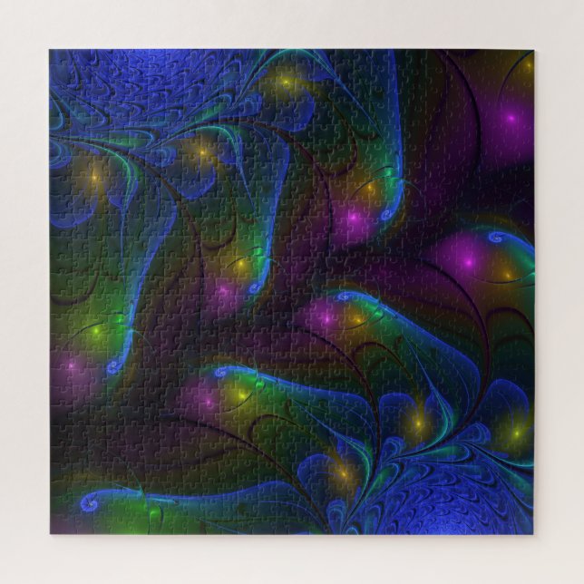 Colourful Luminous Abstract Modern Trippy Fractal Jigsaw Puzzle (Vertical)