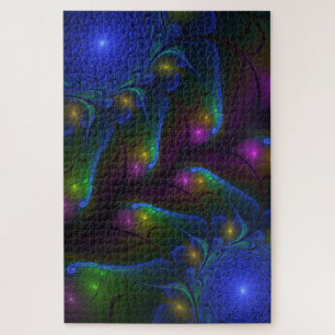 Colourful Luminous Abstract Modern Trippy Fractal Jigsaw Puzzle