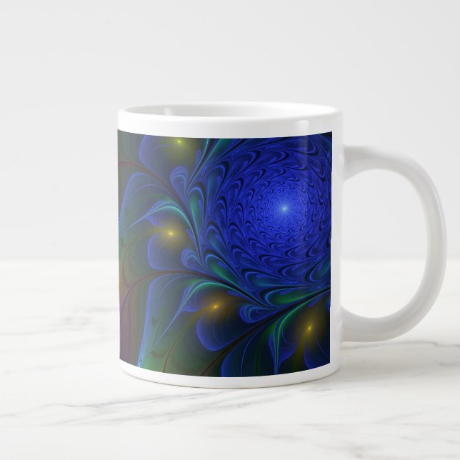 Colourful Luminous Abstract Modern Trippy Fractal Large Coffee Mug (Right)