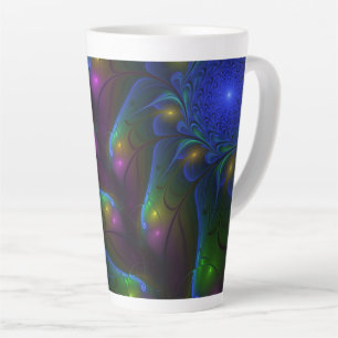 Colourful Luminous Abstract Modern Trippy Fractal Latte Mug