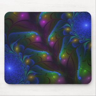 Colourful Luminous Abstract Modern Trippy Fractal Mouse Mat