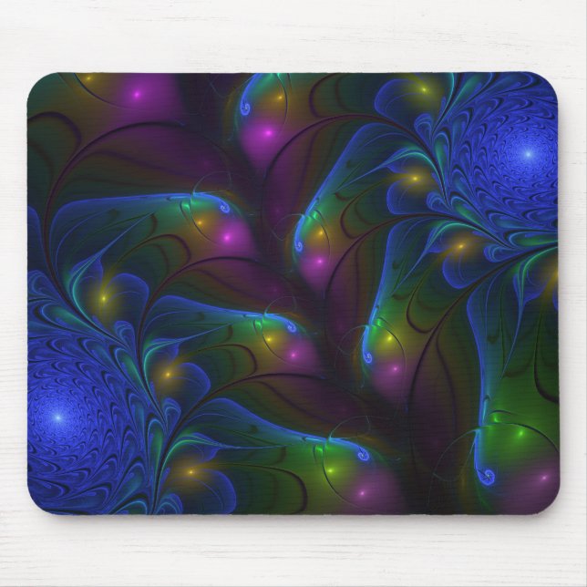Colourful Luminous Abstract Modern Trippy Fractal Mouse Mat (Front)