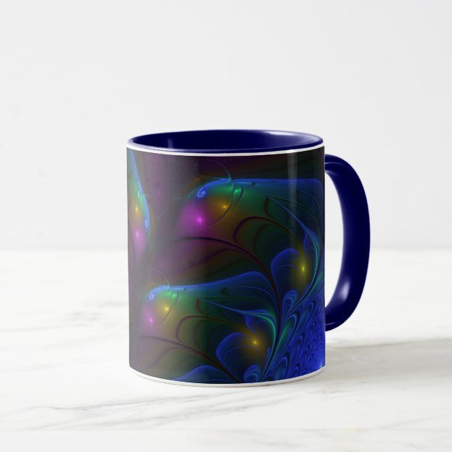 Colourful Luminous Abstract Modern Trippy Fractal Mug (Front Right)
