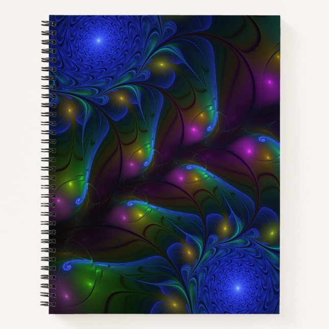 Colourful Luminous Abstract Modern Trippy Fractal Notebook (Front)