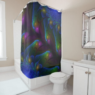 Colourful Luminous Abstract Modern Trippy Fractal Shower Curtain