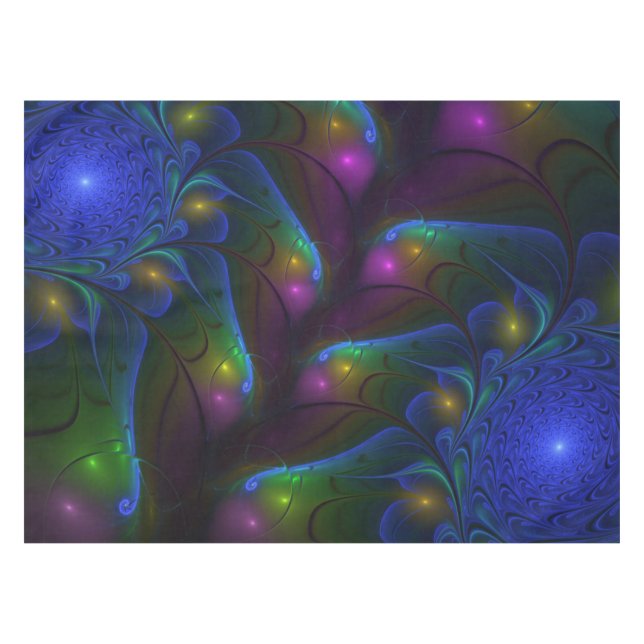 Colourful Luminous Abstract Modern Trippy Fractal Tablecloth (Front (Horizontal))