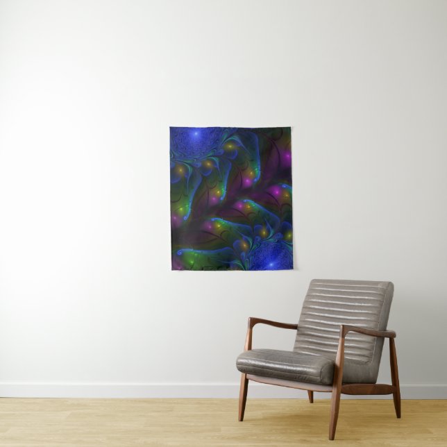 Colourful Luminous Abstract Modern Trippy Fractal Tapestry (In Situ)
