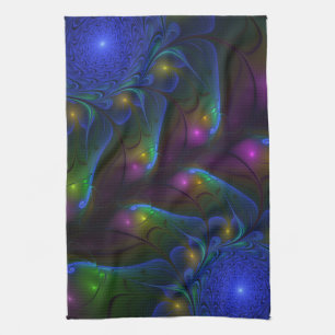 Colourful Luminous Abstract Modern Trippy Fractal Tea Towel