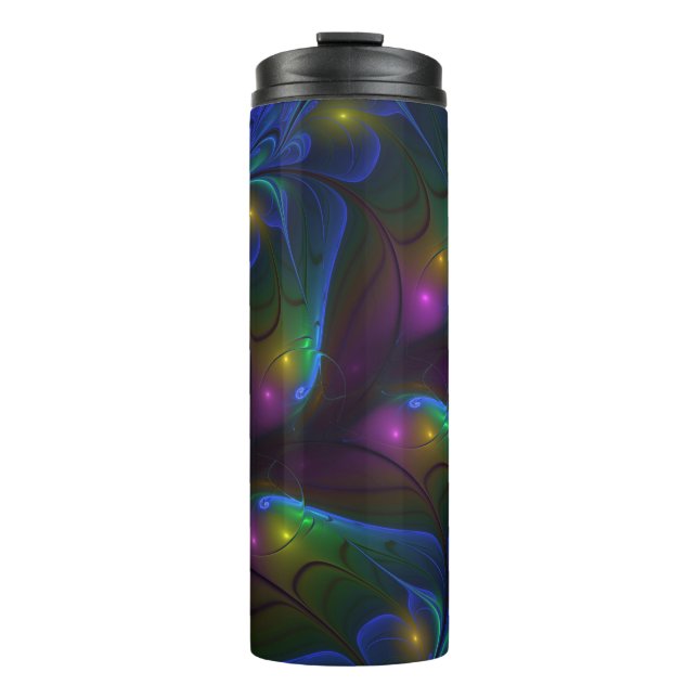 Colourful Luminous Abstract Modern Trippy Fractal Thermal Tumbler (Front)