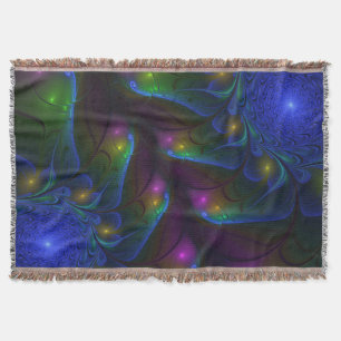 Colourful Luminous Abstract Modern Trippy Fractal Throw Blanket