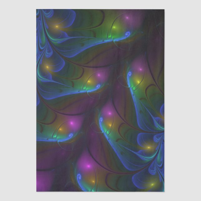 Colourful Luminous Abstract Modern Trippy Fractal Tissue Paper (Front)