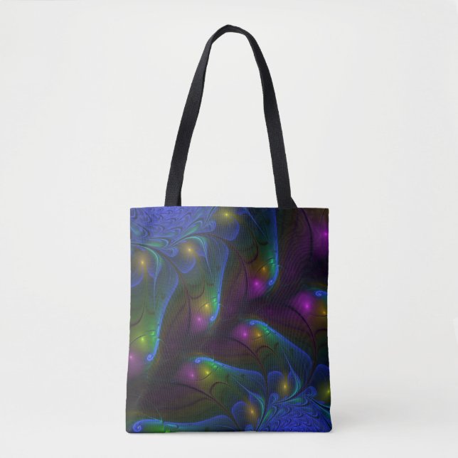 Colourful Luminous Abstract Modern Trippy Fractal Tote Bag (Front)