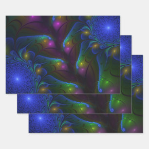 Colourful Luminous Abstract Modern Trippy Fractal Wrapping Paper Sheet