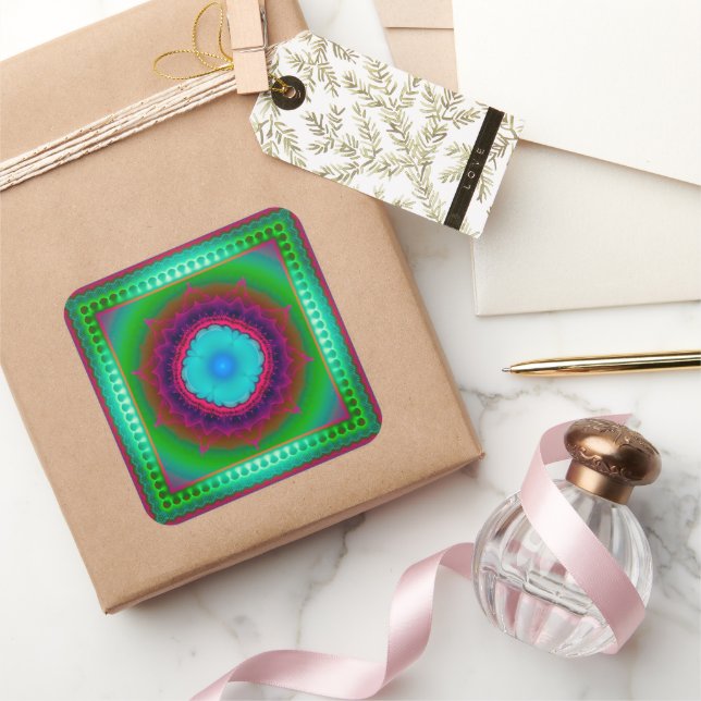 Colourful luminous fractal ornament square sticker (Gifting)