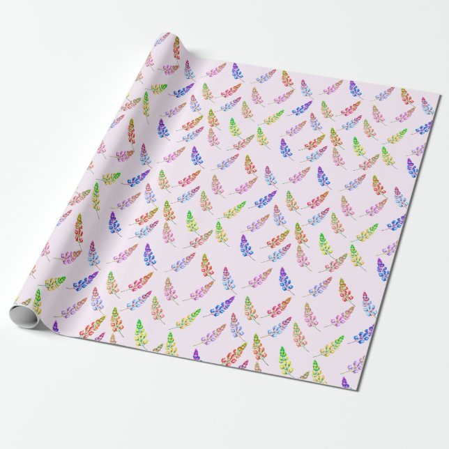 Colourful Lupine wildflower whimsical boho pattern Wrapping Paper (Unrolled)