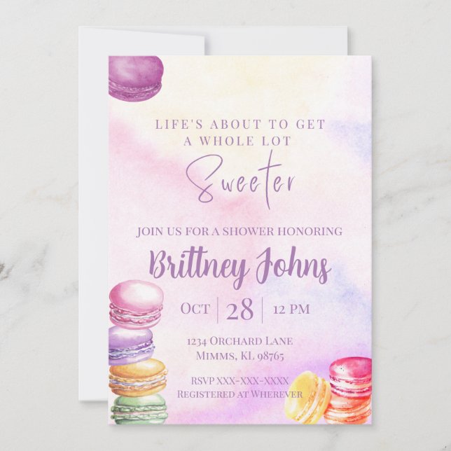 Colourful Macaron Inspired Shower Invitation (Front)