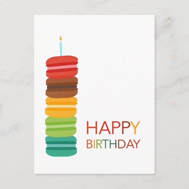 Colourful Macaron Stack Happy Birthday  – Modern Postcard (Front)