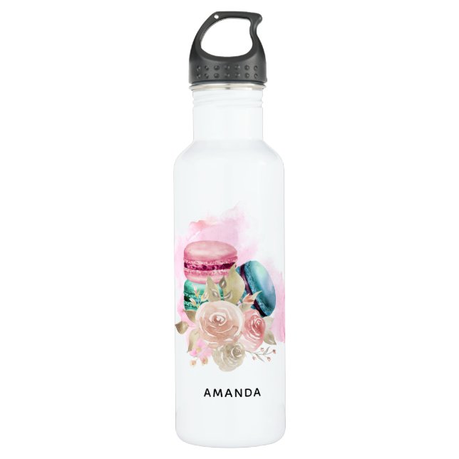 Colourful Macarons and Flowers Watercolor 710 Ml Water Bottle (Front)