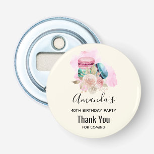 Colourful Macarons and Flowers Watercolor Birthday Bottle Opener