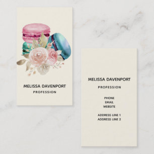 Colourful Macarons and Flowers Watercolor Business Card