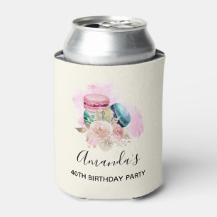 Colourful Macarons and Flowers Watercolor Can Cooler