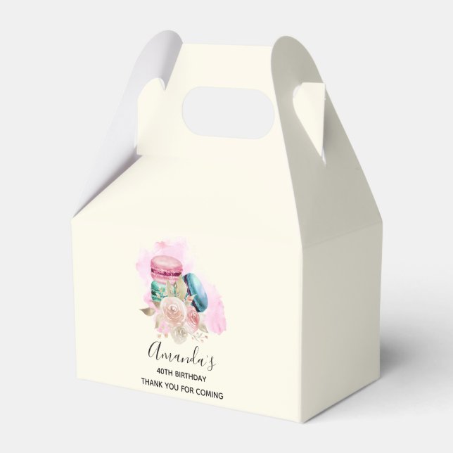 Colourful Macarons and Flowers Watercolor Favour Box (Front Side)