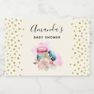 Colourful Macarons and Flowers Watercolor Food Label