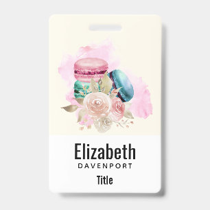 Colourful Macarons and Flowers Watercolor ID Badge
