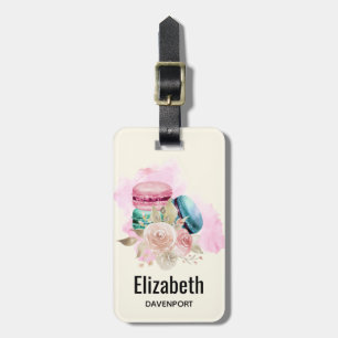 Colourful Macarons and Flowers Watercolor Luggage Tag