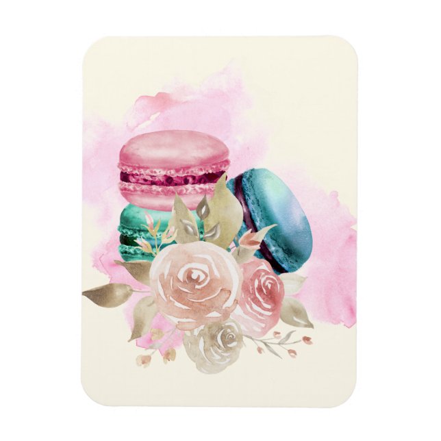 Colourful Macarons and Flowers Watercolor Magnet (Vertical)