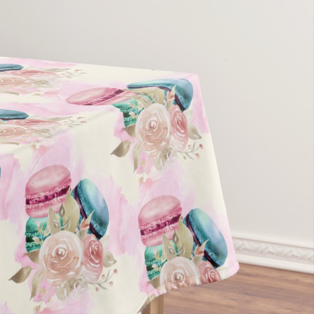 Colourful Macarons and Flowers Watercolor Pattern Tablecloth (In Situ)