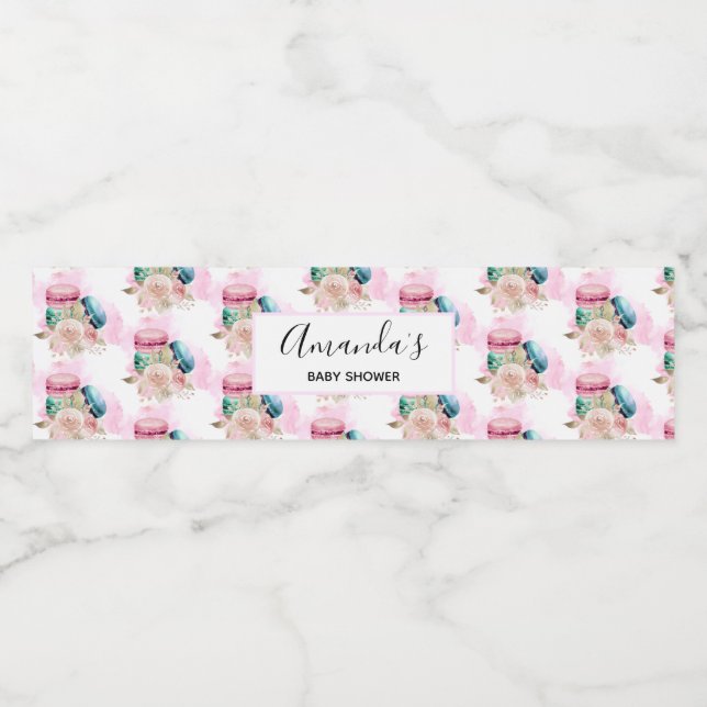 Colourful Macarons and Flowers Watercolor Pattern Water Bottle Label (Single Label)