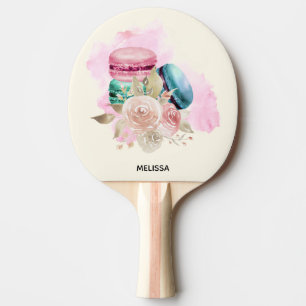 Colourful Macarons and Flowers Watercolor Ping Pong Paddle