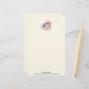 Colourful Macarons and Flowers Watercolor Stationery